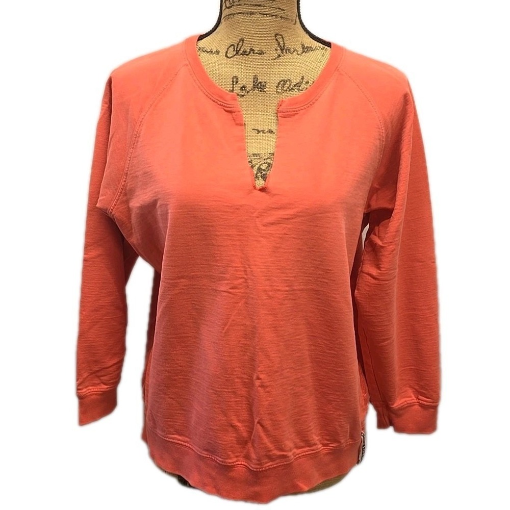 Tommy Hilfiger Coral Sweatshirt V Neck 3/4 Slv Preppy Coastal Minimalist sz M